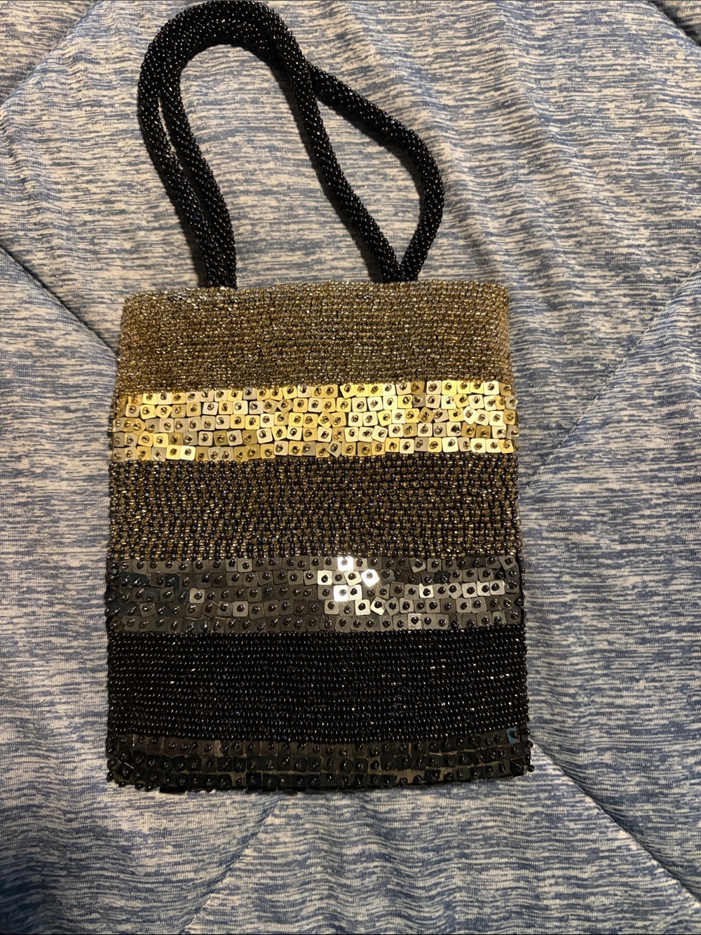 Beaded Mini Evening Bag in Black and Gold